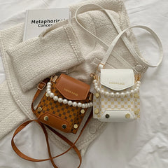 Women Diamond Lattice Shoulder Bag PU Leather Minority Crossbody Square Pack Sat
