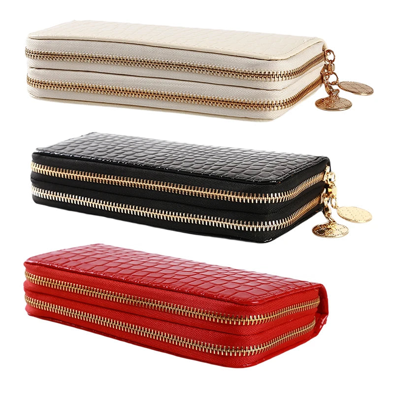 Women Double Zipper Wallets Long Handbag Phone Bag Hot 20231