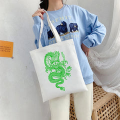 Women Dragon Canvas Shopper Bag Harajuku Vintage Shoulder Handbag