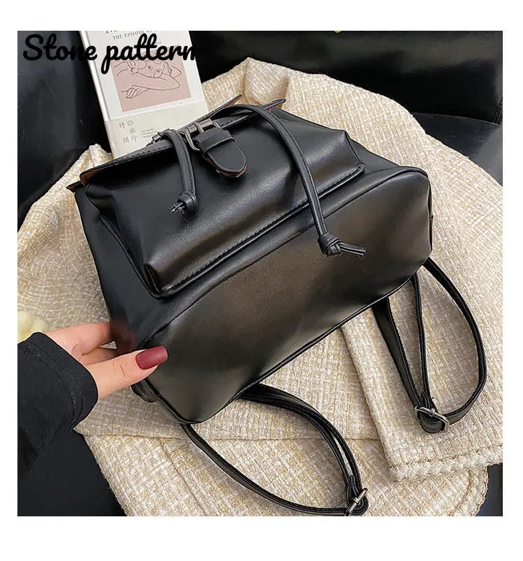Women Drawstring Backpack PU Leather School bags Teenage Girls B