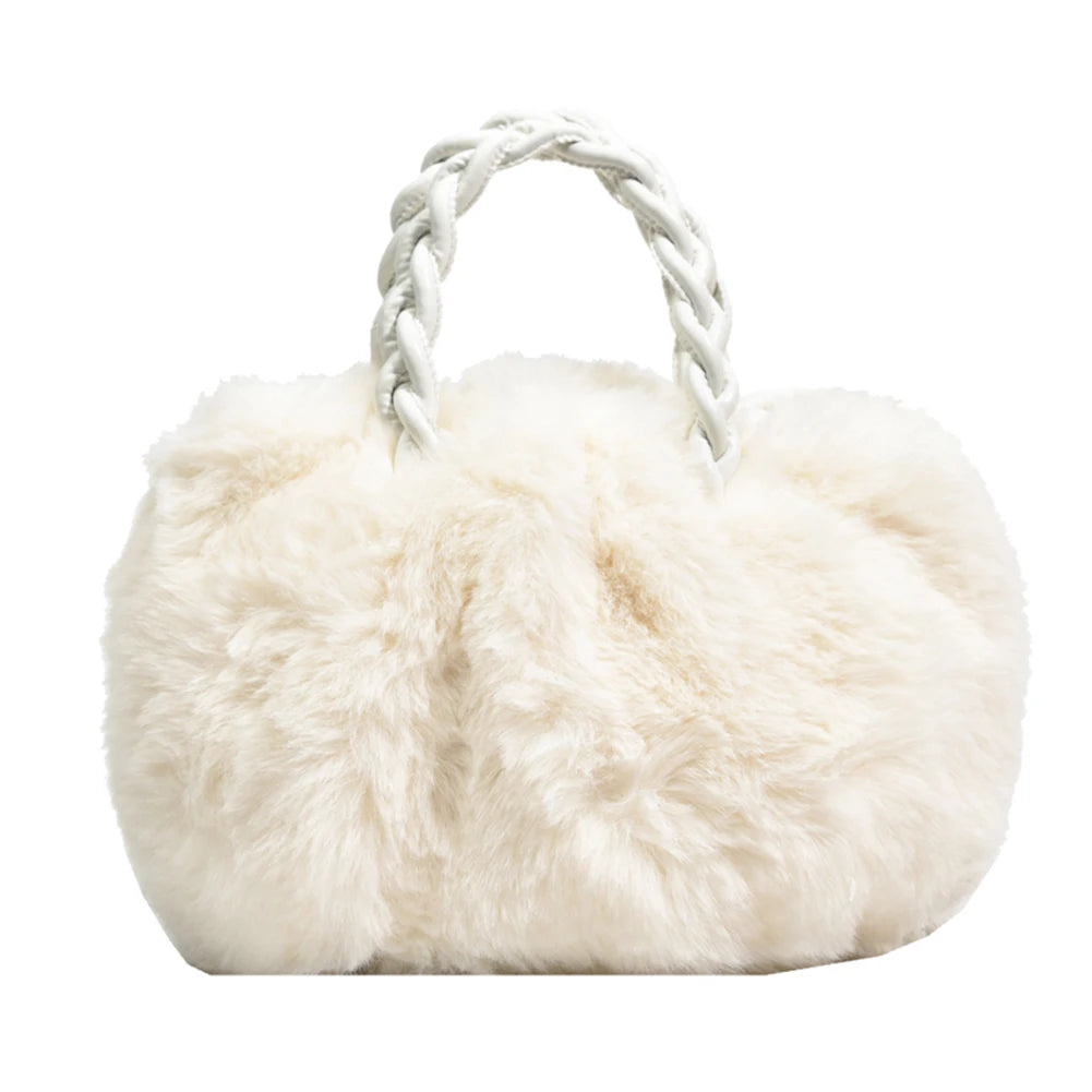 Plush Shoulder Handbags Woven Handle Crossbody Satchels Small Travel Tote