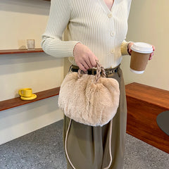 Plush Shoulder Handbags Woven Handle Crossbody Satchels Small Travel Tote
