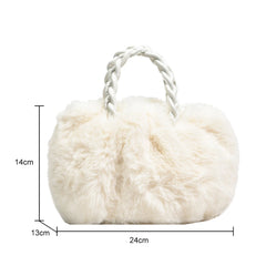 Plush Shoulder Handbags Woven Handle Crossbody Satchels Small Travel Tote