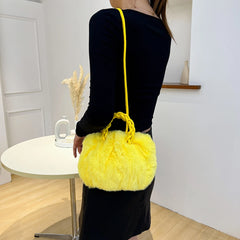 Plush Shoulder Handbags Woven Handle Crossbody Satchels Small Travel Tote
