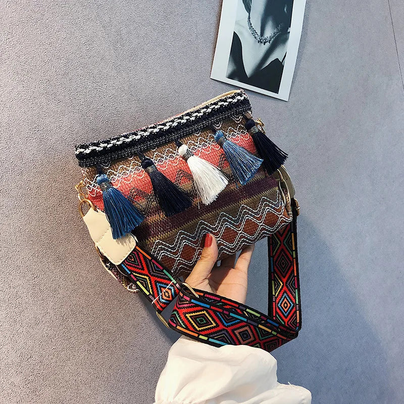 Ethnic Style Shoulder Bag Fringe Sling Crossbody
