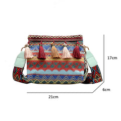 Ethnic Style Shoulder Bag Variegated Fanny Pack with Fringe Decor
