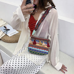 Ethnic Style Shoulder Bag Fringe Sling Crossbody