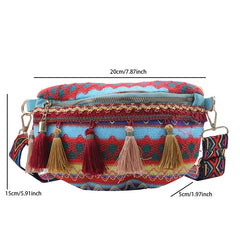 Ethnic Style Waist Bag Variegated Fanny Pack with Fringe Crossbody Chest Bag