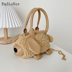Plush Chain Messenger Bag for Women - High Quality Solid Shoulder Bag