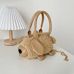 Plush Chain Messenger Bag for Women - High Quality Solid Shoulder Bag