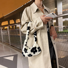 Women Bear Print Plush Shoulder Bag Autumn Handbags