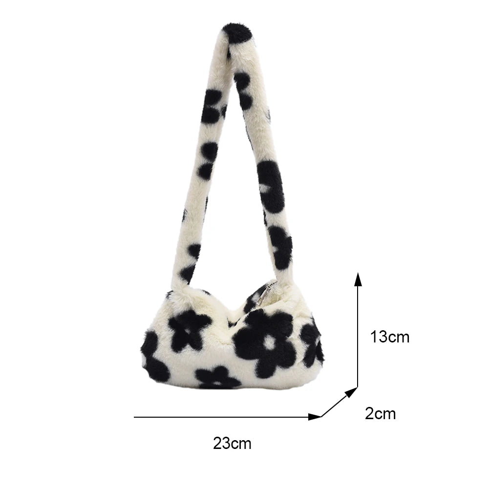 Women Bear Print Plush Shoulder Bag Autumn Handbags