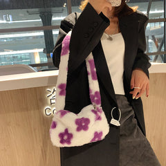 Women Bear Print Plush Shoulder Bag Autumn Handbags