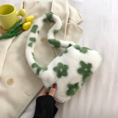Women Bear Print Plush Shoulder Bag Autumn Handbags