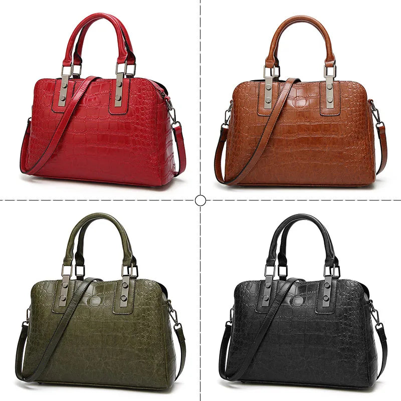 Vintage Crocodile Pattern Leather Handbag for Women