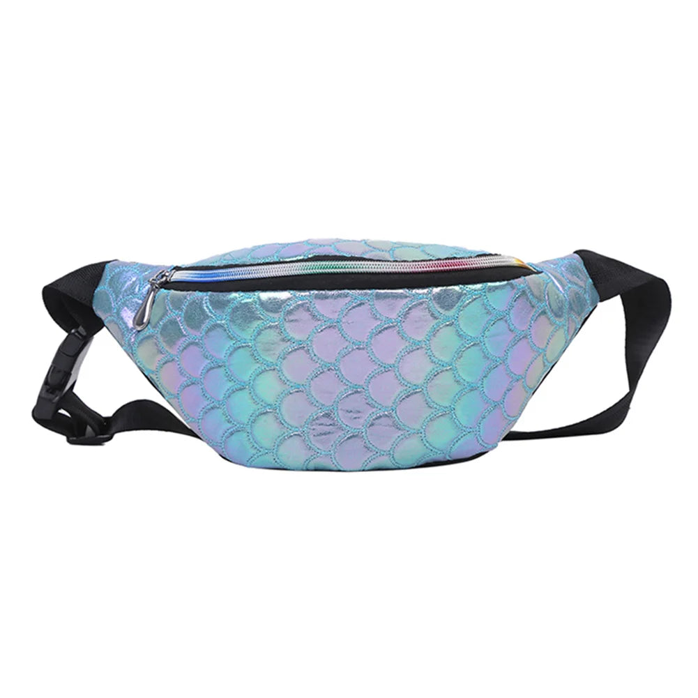 Women Laser Fish Scale Chest Bag Soft Surface Polyester Lined Shoulder Crossbody