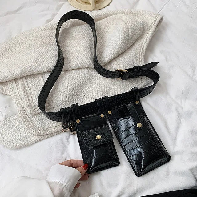 Women Fanny Pack Leather Belt Bag Irregular Shape Waist Bag