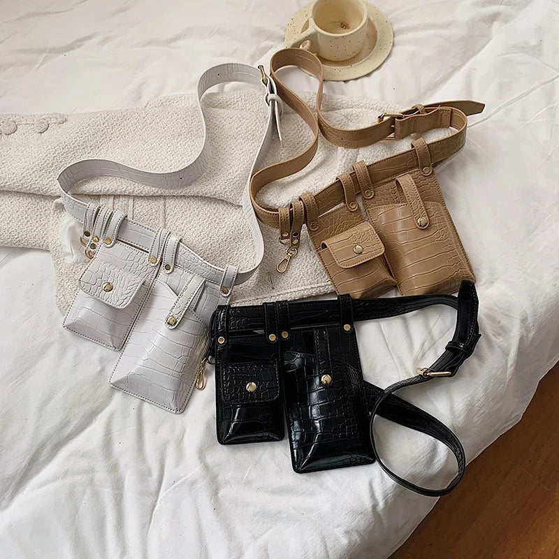 Women Fanny Pack Leather Belt Bag Irregular Shape Waist Bag