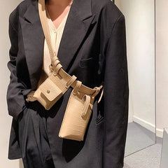 Women Fanny Pack Leather Belt Bag Irregular Shape Waist Bag