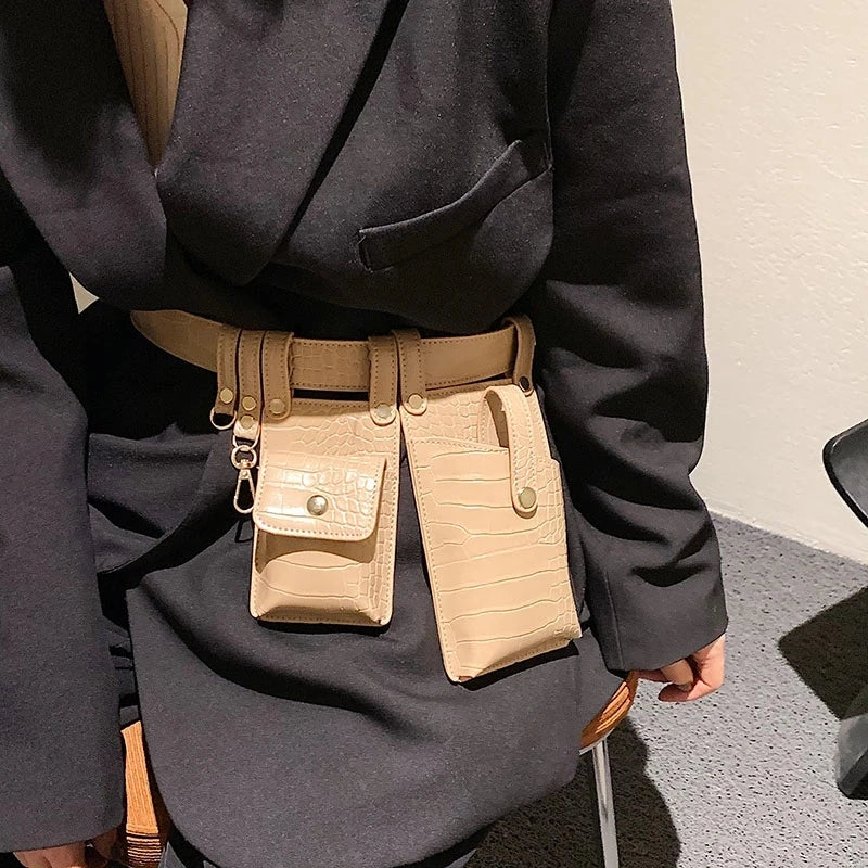 Women Fanny Pack Leather Belt Bag Irregular Shape Waist Bag