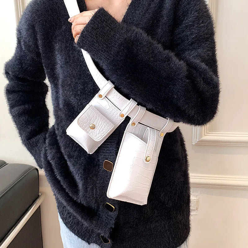 Women Fanny Pack Leather Belt Bag Irregular Shape Waist Bag
