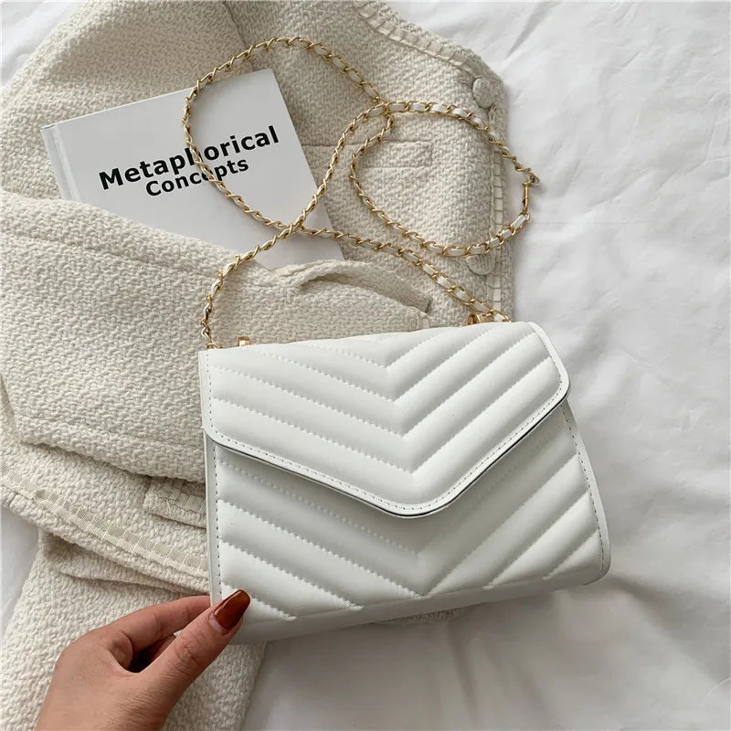 Women Small Square Leather Underarm Crossbody Chain Bag