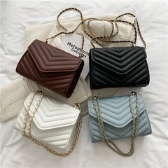 Women Small Square Leather Underarm Crossbody Chain Bag