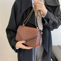 Women Small Square Leather Underarm Crossbody Chain Bag