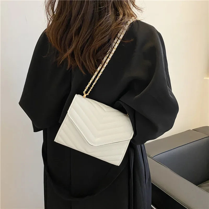 Women Small Square Leather Underarm Crossbody Chain Bag