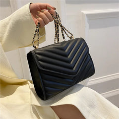 Women Small Square Leather Underarm Crossbody Chain Bag