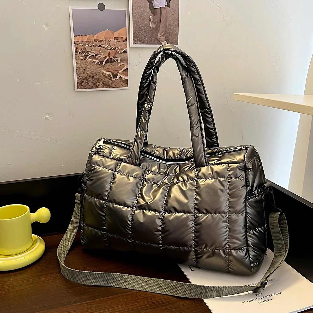 Women Bright Space Cotton Handbag Female Solid Shoulder Messenger Bag