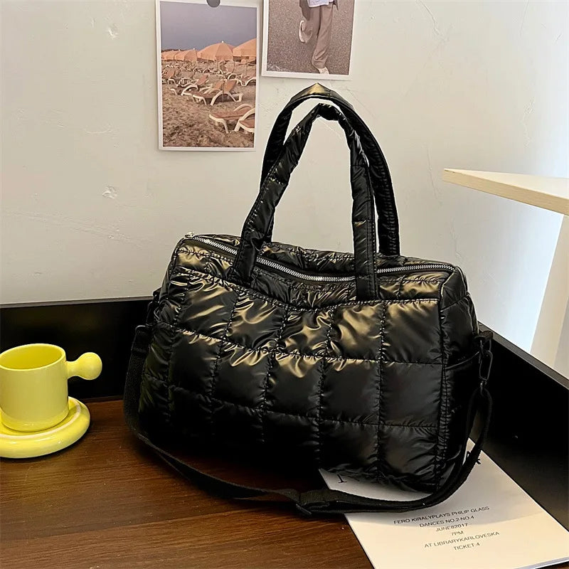 Women Bright Space Cotton Handbag Female Solid Shoulder Messenger Bag