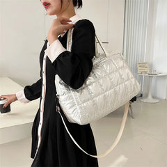 Women Bright Space Cotton Handbag Female Solid Shoulder Messenger Bag