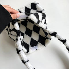 Checkerboard Print Shopping Bag Large Capacity Shoulder Bags