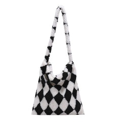 Checkerboard Print Shopping Bag Large Capacity Shoulder Bags
