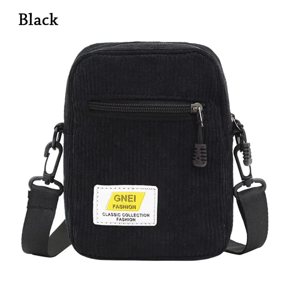Women Corduroy Messenger Bag Black/White Casual Style Shoulder Bag
