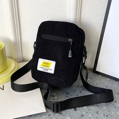 Women Corduroy Messenger Bag Black/White Casual Style Shoulder Bag