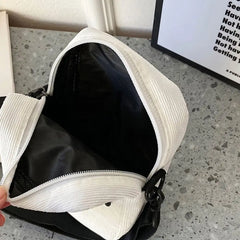 Women Corduroy Messenger Bag Black/White Casual Style Shoulder Bag