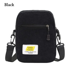Women Corduroy Messenger Bag Black/White Casual Style Shoulder Bag