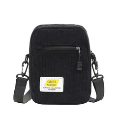 Corduroy Zipper Crossbody Bag Multi-layer Small Soft Shopper Bag