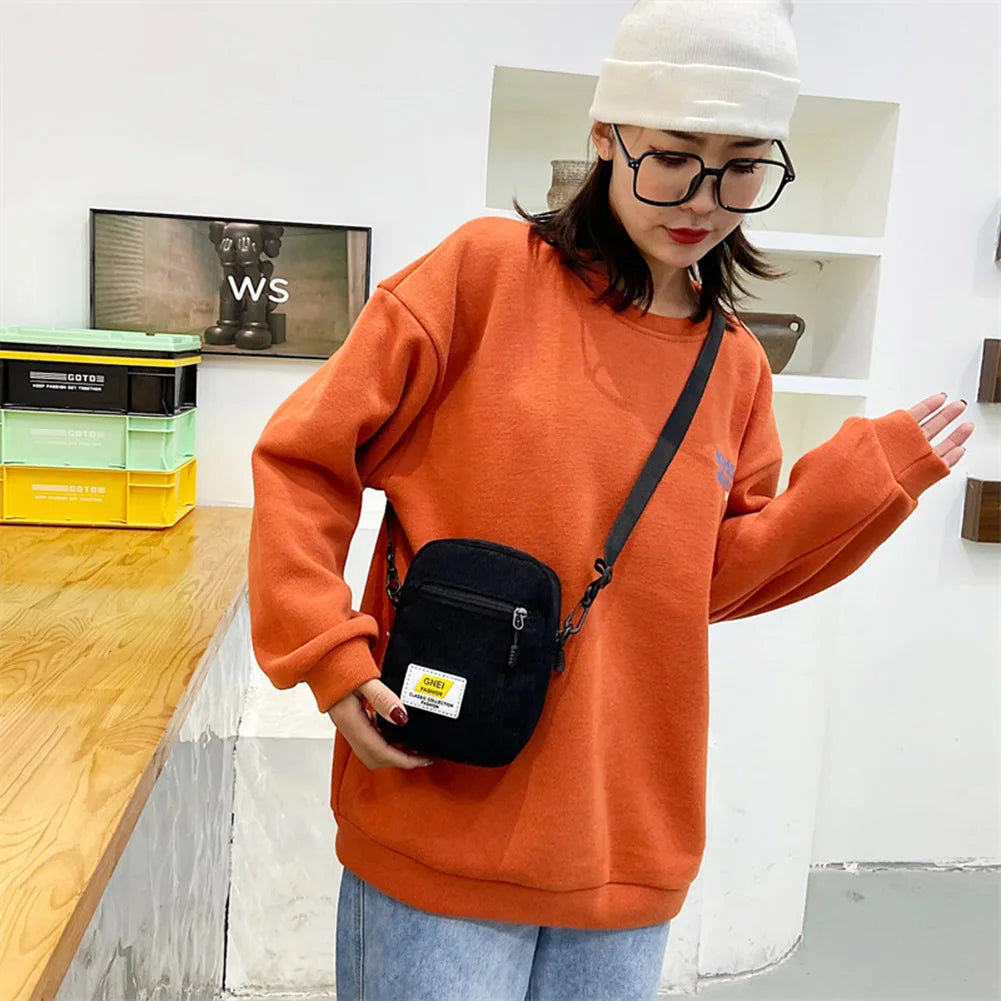 Corduroy Zipper Crossbody Bag Multi-layer Small Soft Shopper Bag