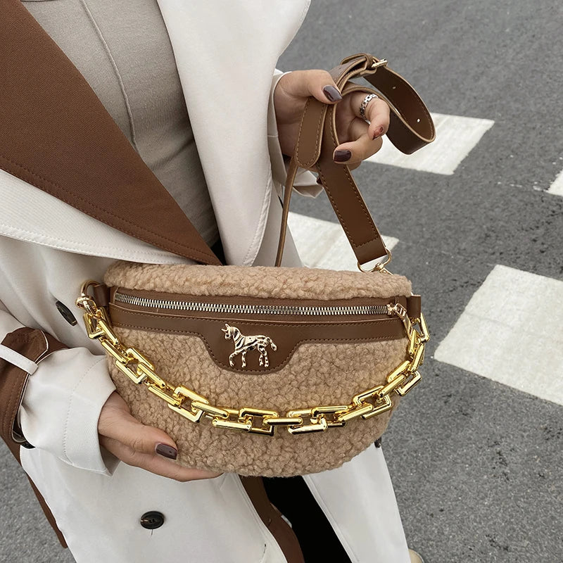 Women Fanny Packs High Chest Bag Chain Handbag Purses Shoulder Bag