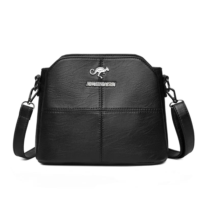 Women Small PU Leather Shoulder Bag Crossbody Side Purse 3 Layers Space