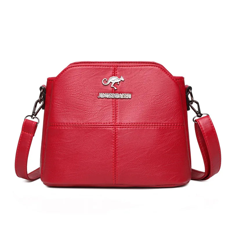Women Small PU Leather Shoulder Bag Crossbody Side Purse 3 Layers Space