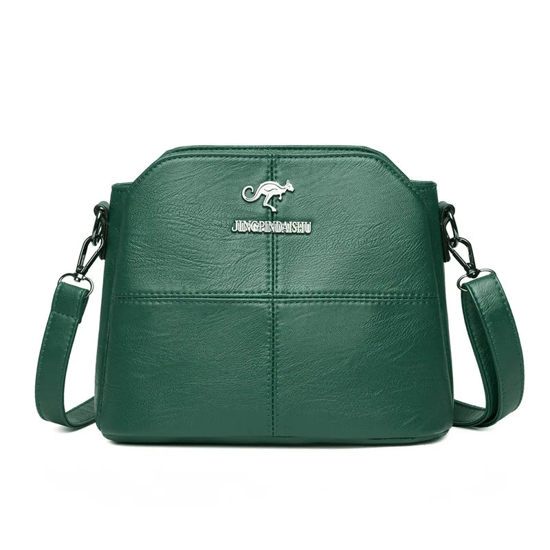 Women Small PU Leather Shoulder Bag Crossbody Side Purse 3 Layers Space