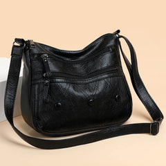 Women PU Leather Shoulder Bag Retro Crossbody Bags Zipper Messenger Bag