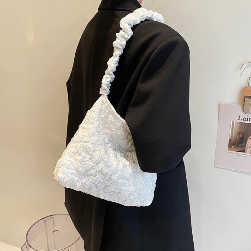 Women Large Capacity Tote Handbag Pleated Shoulder Bag