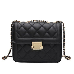 Women Shoulder Bag Diamond Thread Metal Lock Closure Leather Crossbody Handbag