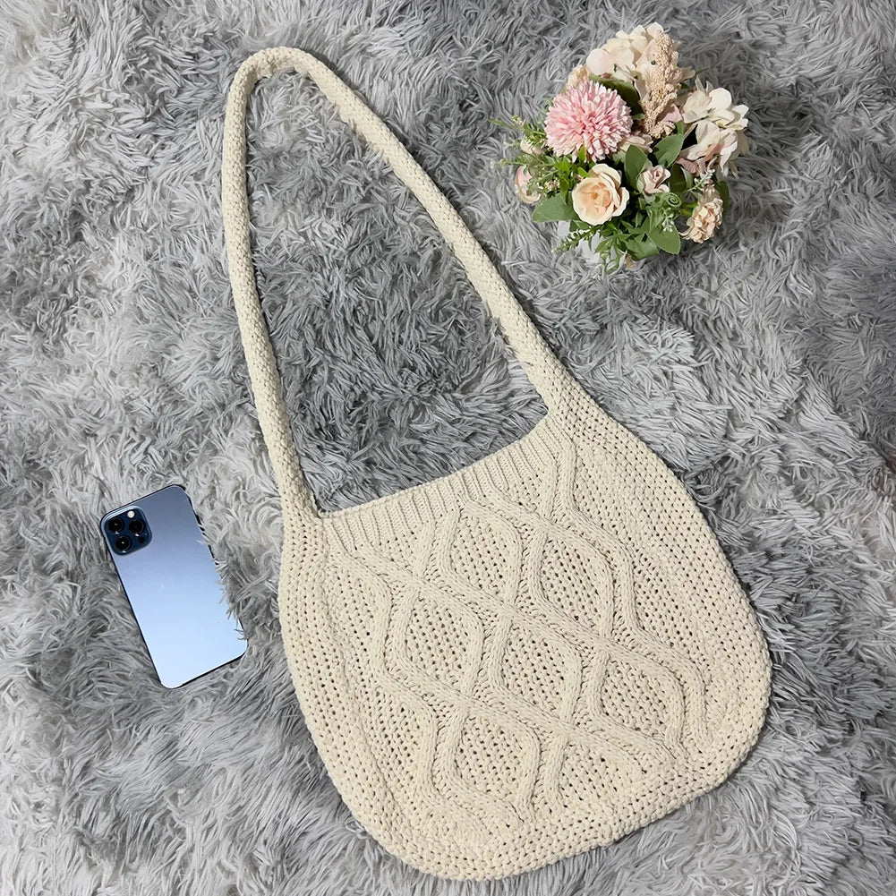 Knitted Solid Underarm Bag Ladies Casual Shoulder Bags Winter Decoration