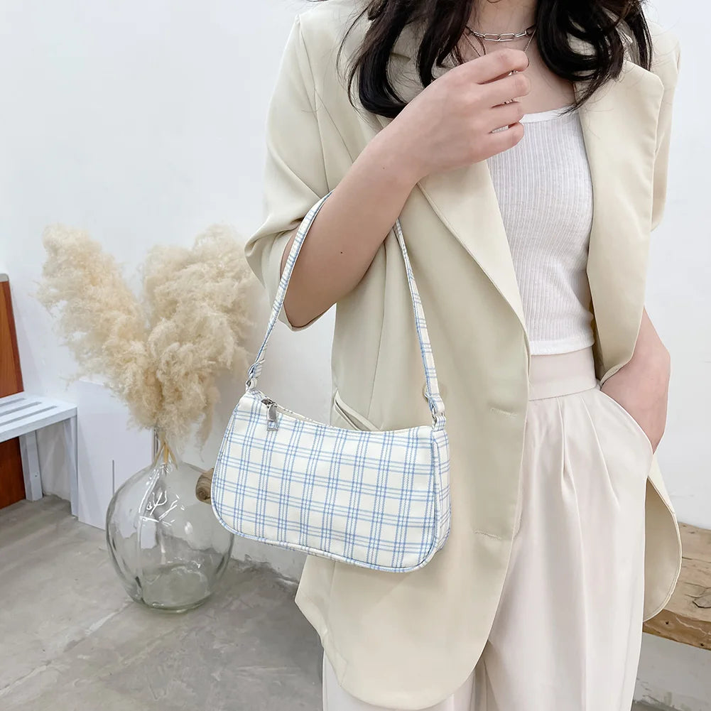 Plaid Print Shoulder Bag Small Purse Underarm Bag
